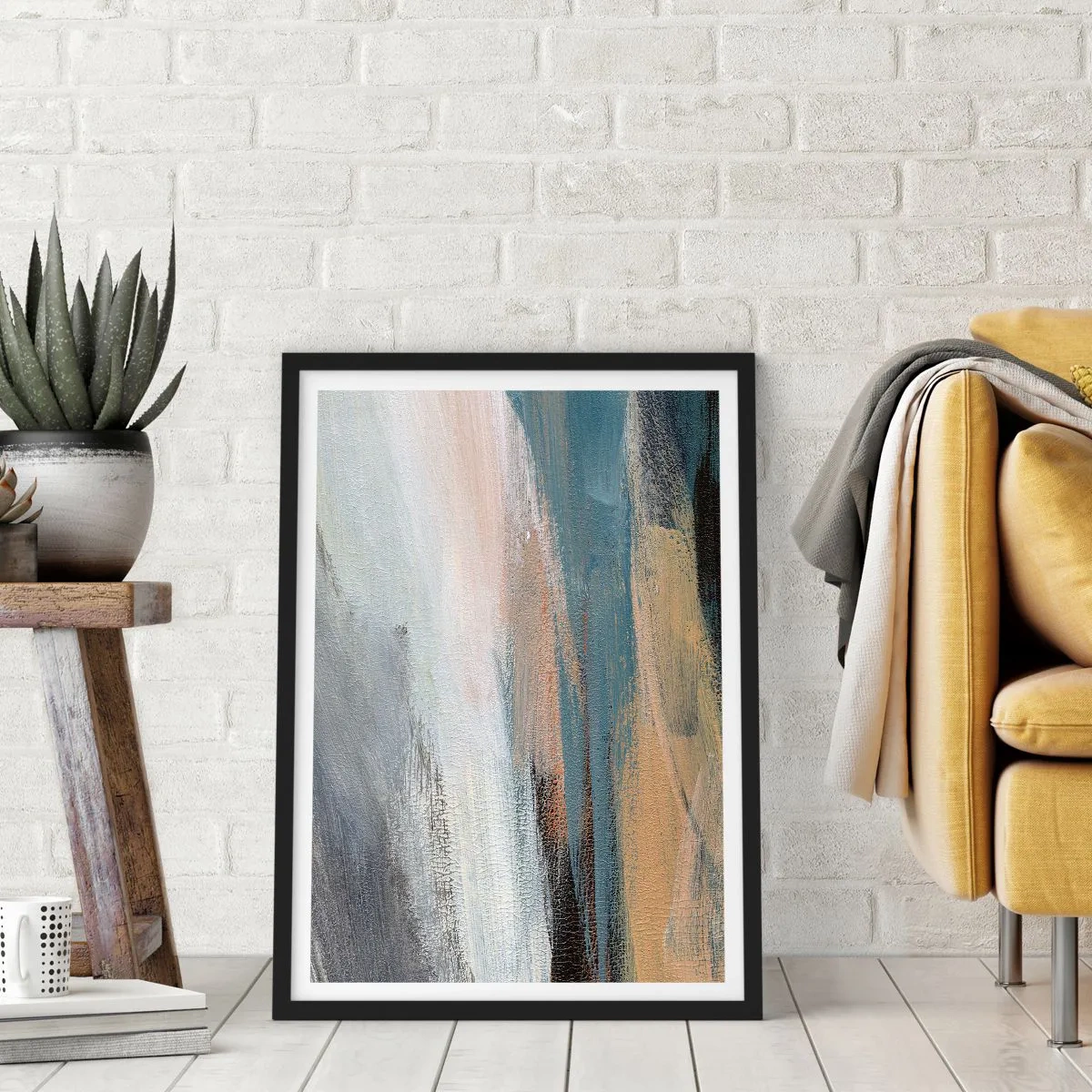 Poster în ramă neagră - O compoziție abstractă în culori discrete - 50x70cm - Abstracție: peisaj nordic - Decorațiune modernă pentru perete pentru living și dormitor ARTTOR