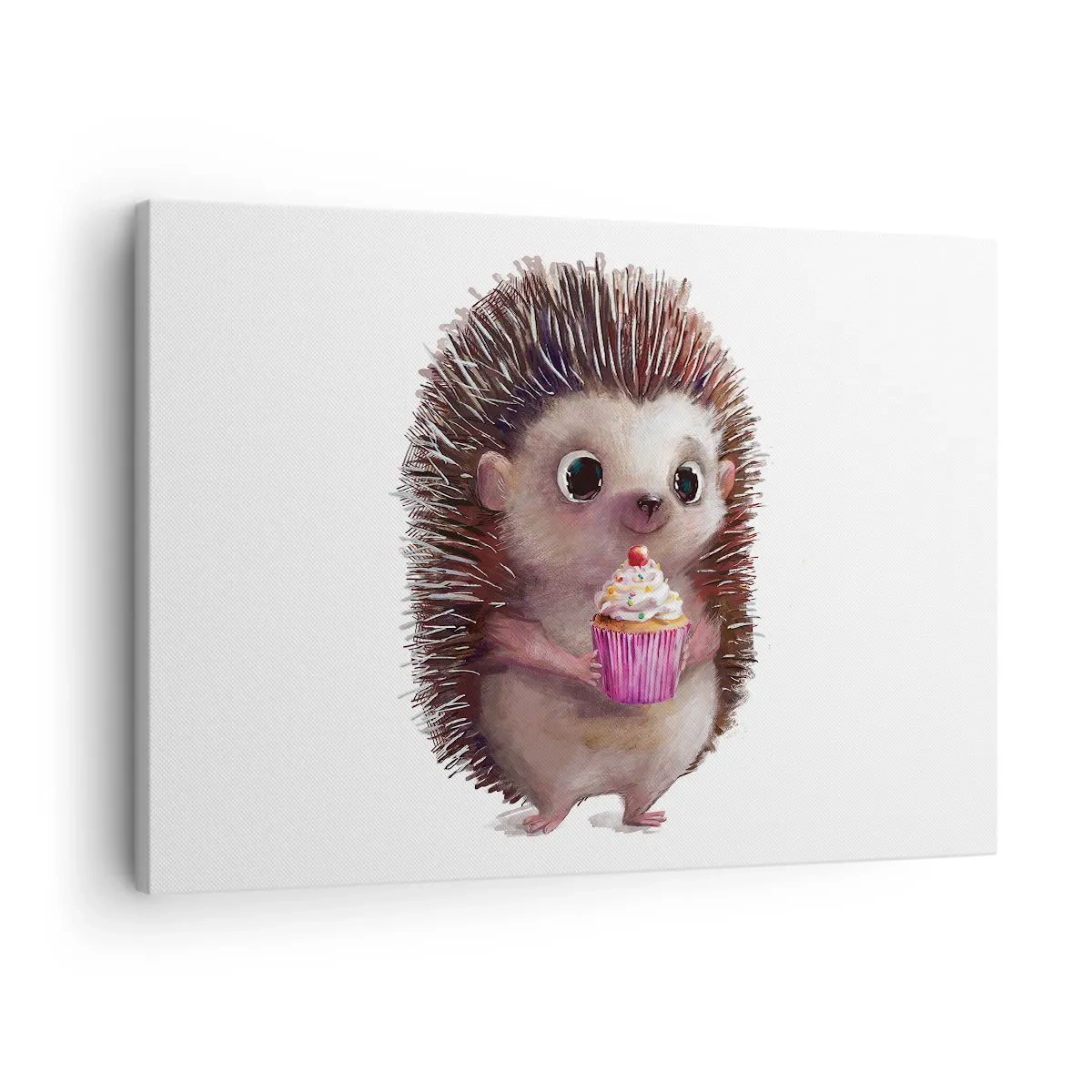 Tablou pe pânză Canvas - Un arici drăguț cu o brioșă - 70x50cm - Fiecare zi este o sărbătoare - Decorațiune modernă pentru perete pentru living și dormitor ARTTOR