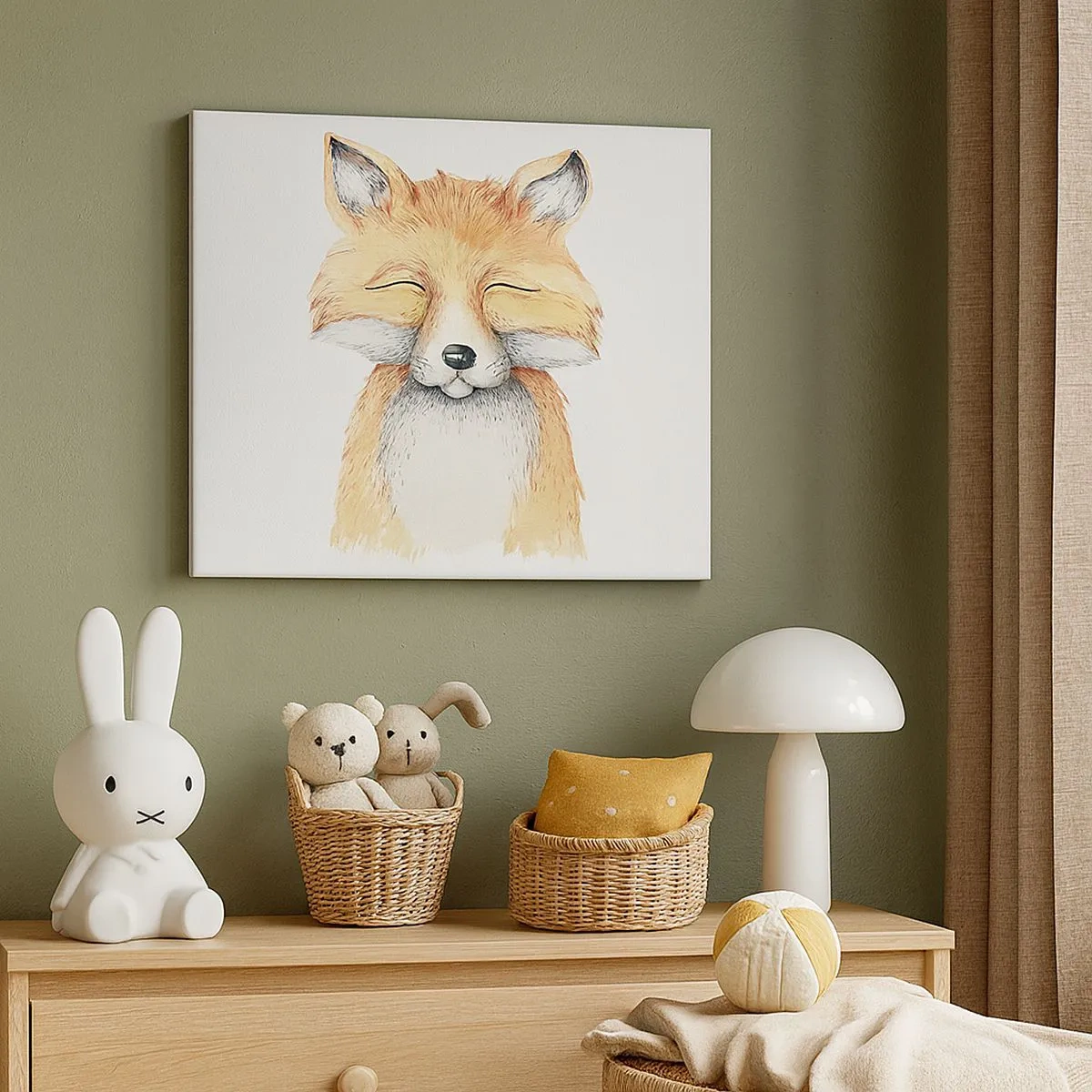 Tablou pe pânză Canvas - O vulpe în acuarelă cu un zâmbet într-un stil minimalist - 70x50cm - Mofturi de vulpe - Decorațiune modernă pentru perete pentru living și dormitor ARTTOR