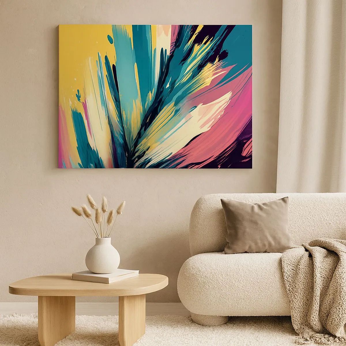 Tablou pe pânză Canvas - O compoziție abstractă în culori intense și contrastante. - 70x50cm - Compoziția - o explozie de bucurie - Decorațiune modernă pentru perete pentru living și dormitor ARTTOR