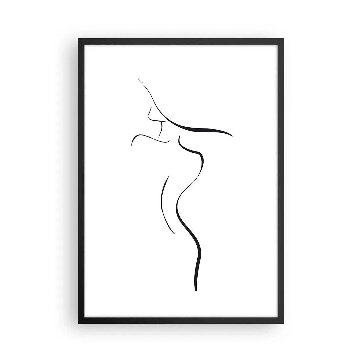 Poster în ramă neagră - O siluetă minimalistă a unei femei desenată cu o linie neagră. - 50x70cm - E insesizabilă ca un val - Decorațiune modernă pentru perete pentru living și dormitor ARTTOR