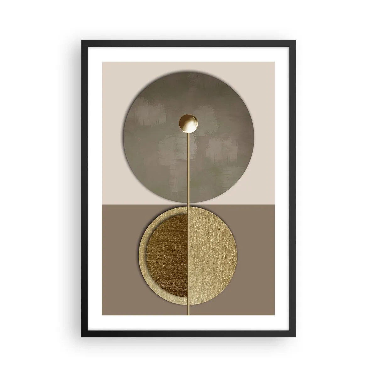 Poster în ramă neagră - Abstracție geometrică modernă în nuanțe de auriu și bej - 50x70cm - Echilibru perfect - Decorațiune modernă pentru perete pentru living și dormitor ARTTOR