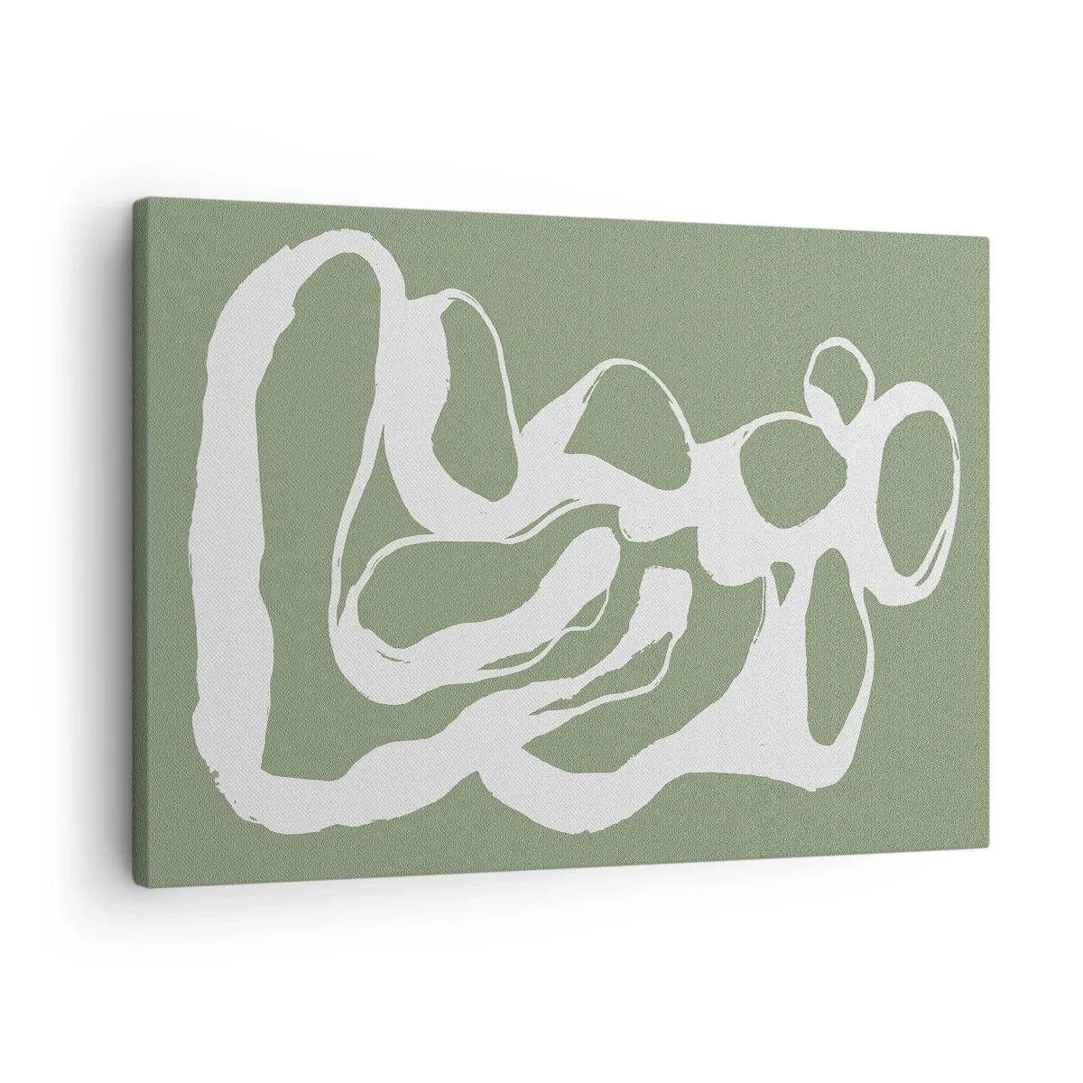 Tablou pe pânză Canvas - Forme organice în alb pe fundal verde - 70x50cm - Chemarea spațiului - Decorațiune modernă pentru perete pentru living și dormitor ARTTOR