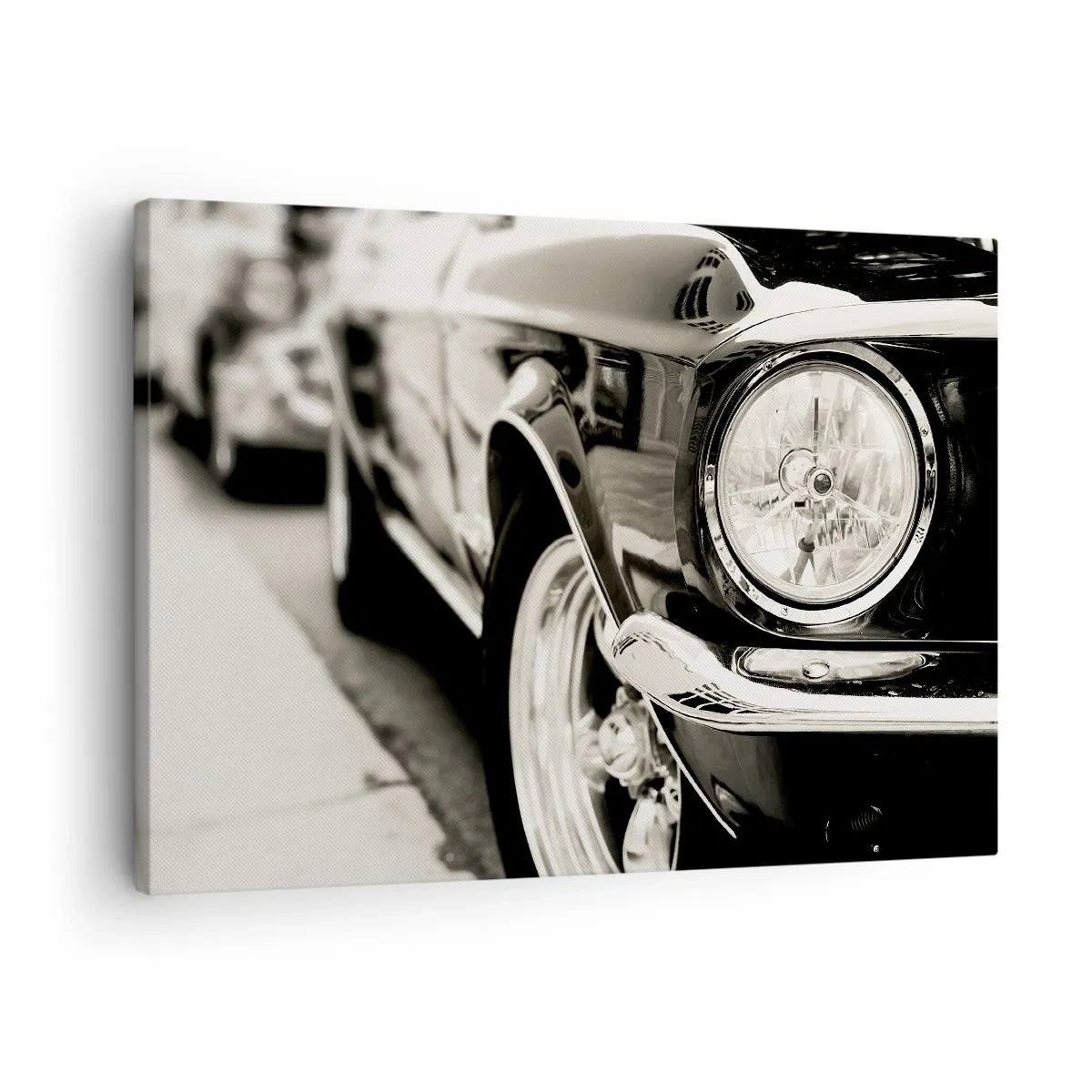 Tablou pe pânză Canvas - O mașină clasică emblematică, în elegantul alb-negru - 70x50cm - Strălucire durabilă - Decorațiune modernă pentru perete pentru living și dormitor ARTTOR