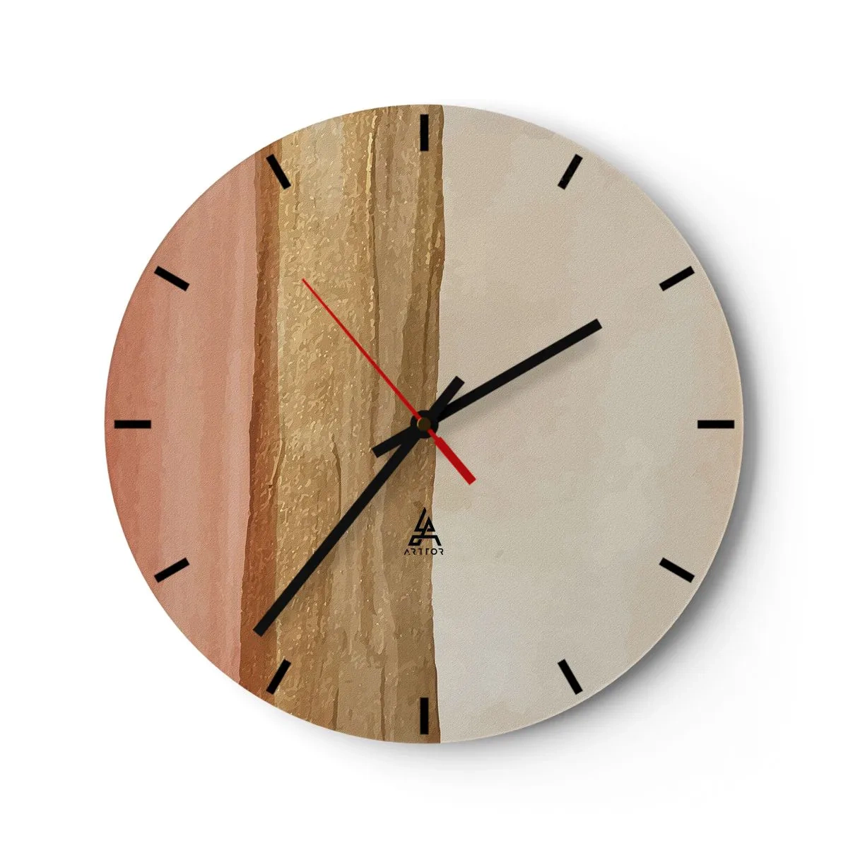 Ceas de perete - Ceas pe sticlă - Dungi verticale în nuanțe de bej, lemn și teracotă - 30x30cm - Compoziție verticală - Decorațiune modernă pentru perete pentru living, bucătărie și dormitor ARTTOR