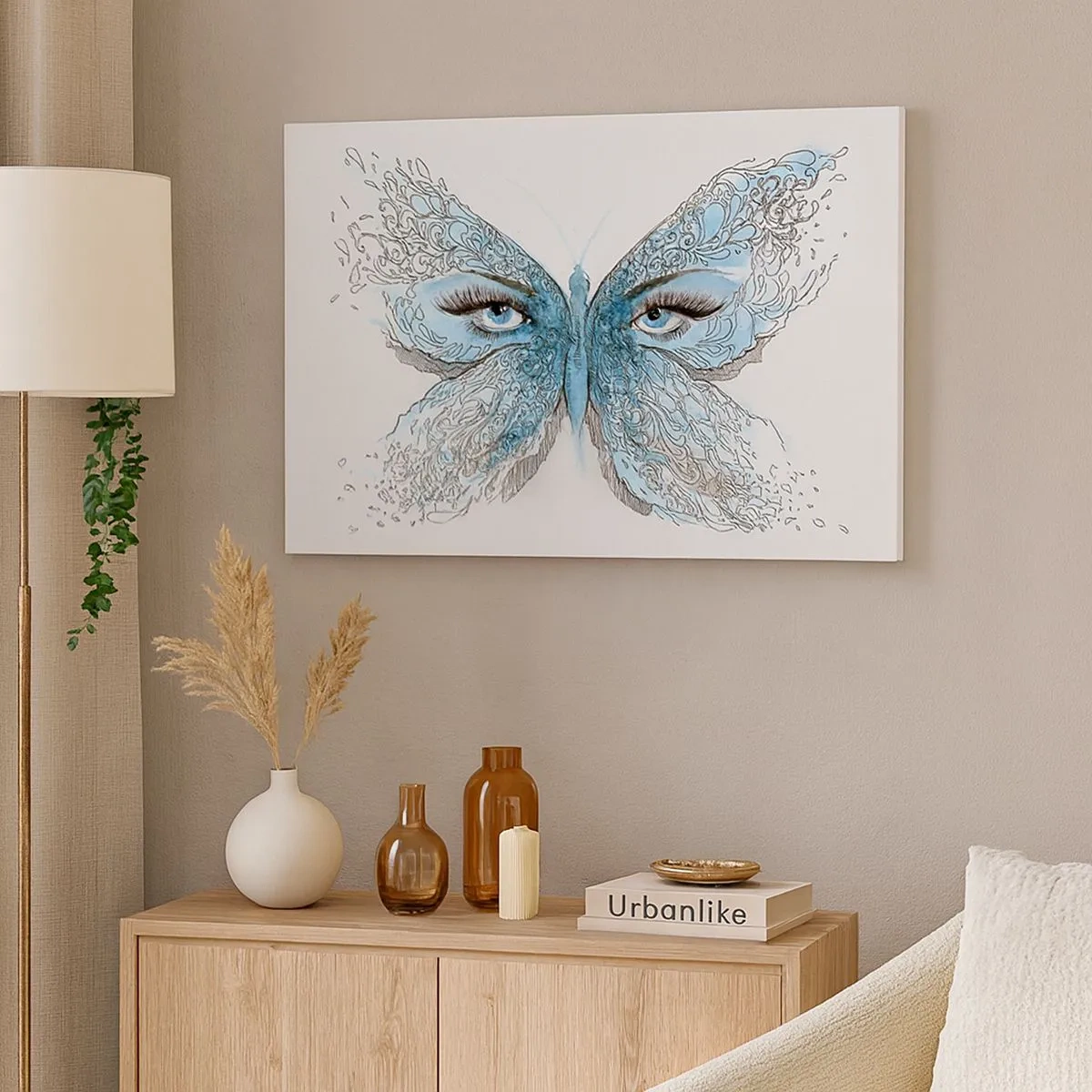 Tablou pe pânză Canvas - Acuarelă artistică a unui fluture cu ochi albaștri - 70x50cm - Polyommatus eros - Decorațiune modernă pentru perete pentru living și dormitor ARTTOR