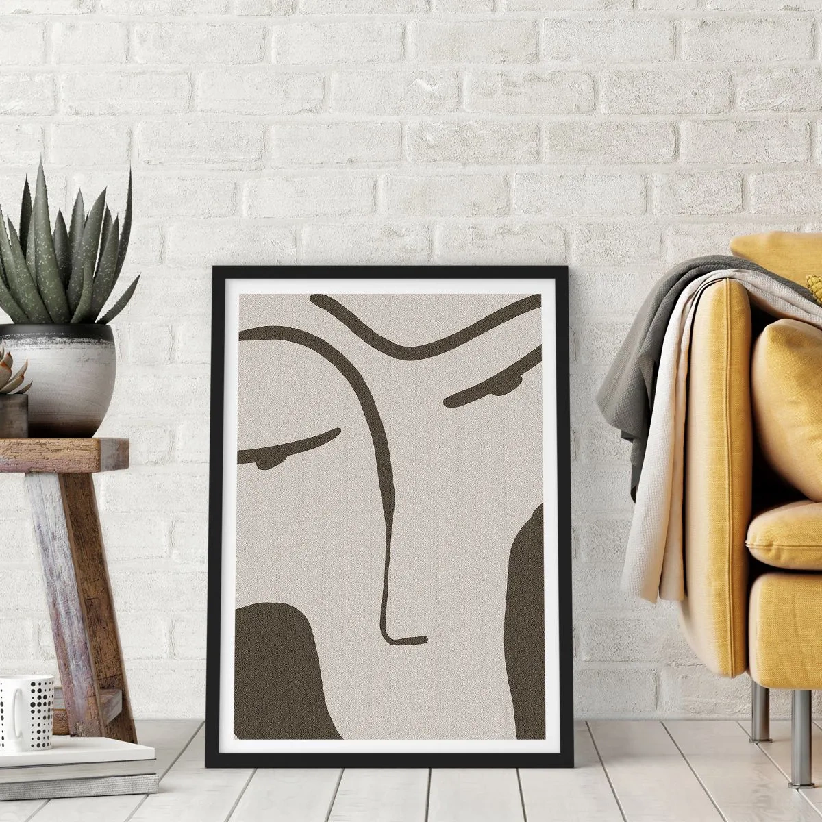 Poster în ramă neagră - Portret facial minimalist - 50x70cm - Ca într-un tablou de Modigliani - Decorațiune modernă pentru perete pentru living și dormitor ARTTOR