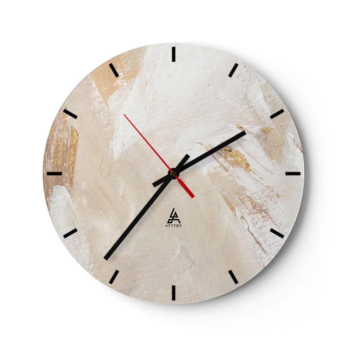 Ceas de perete - Ceas pe sticlă - Compoziție de vopsea bej și albă cu textură de pensulă - 30x30cm - Compoziție pastel - Decorațiune modernă pentru perete pentru living, bucătărie și dormitor ARTTOR