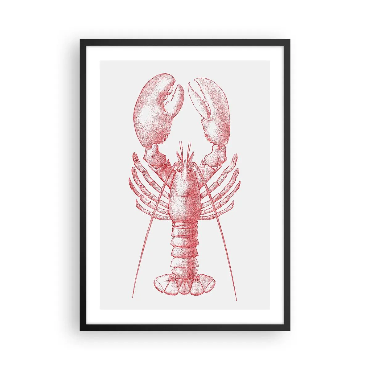 Poster în ramă neagră - Desen vintage cu homar pe fundal deschis - 50x70cm - Homar demn de Homer - Decorațiune modernă pentru perete pentru living și dormitor ARTTOR