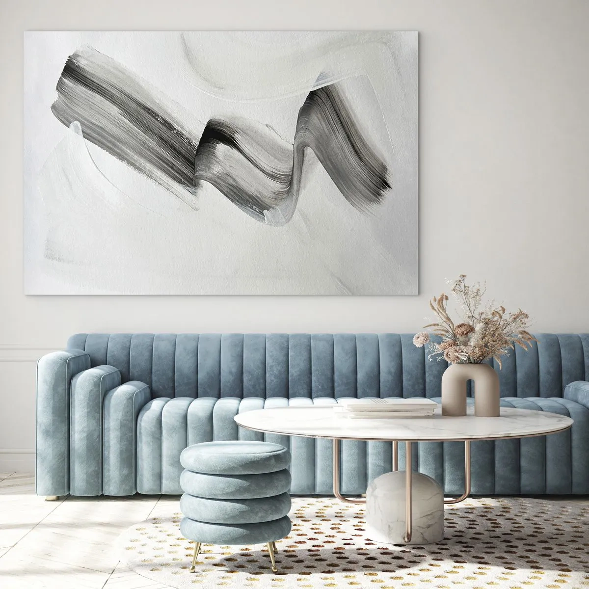 Tablou pe sticlă - Tușă de pensulă abstractă gri pe un fundal deschis - 70x50cm - Doar pentru distracție - Decorațiune modernă pentru perete pentru living și dormitor ARTTOR