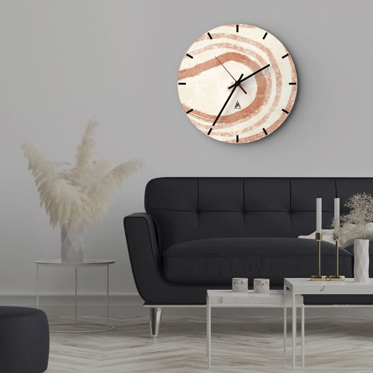 Ceas de perete - Ceas pe sticlă - Cercuri de corali abstracte pe un fundal deschis - 30x30cm - Cercuri de corali - compoziție - Decorațiune modernă pentru perete pentru living, bucătărie și dormitor ARTTOR