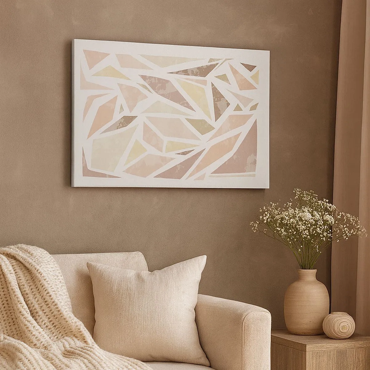 Tablou pe pânză Canvas - Forme geometrice abstracte în culori pastelate - 70x50cm - Compoziție de vitralii - Decorațiune modernă pentru perete pentru living și dormitor ARTTOR