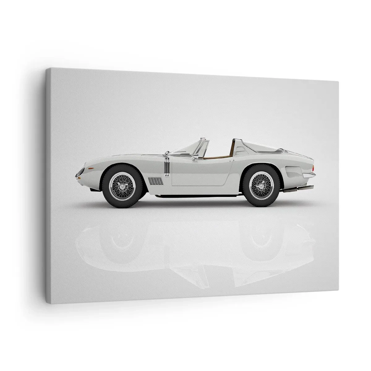 Tablou pe pânză Canvas - Cabriolet alb clasic pe fundal deschis - 70x50cm - Promisiunea distracției - Decorațiune modernă pentru perete pentru living și dormitor ARTTOR