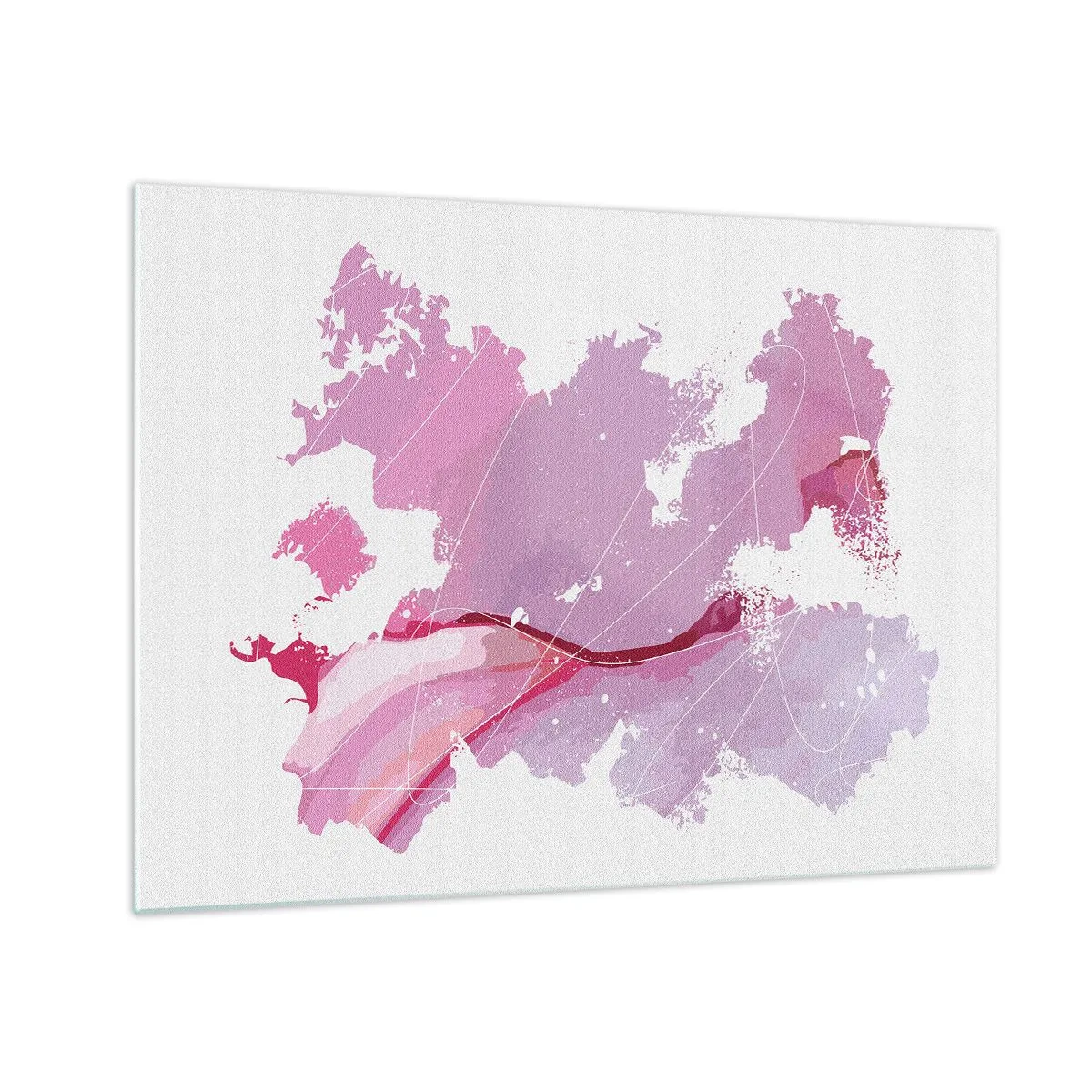 Tablou pe sticlă - Hartă abstractă în nuanțe de roz și violet pe fundal alb - 70x50cm - Harta unei lumi roz - Decorațiune modernă pentru perete pentru living și dormitor ARTTOR