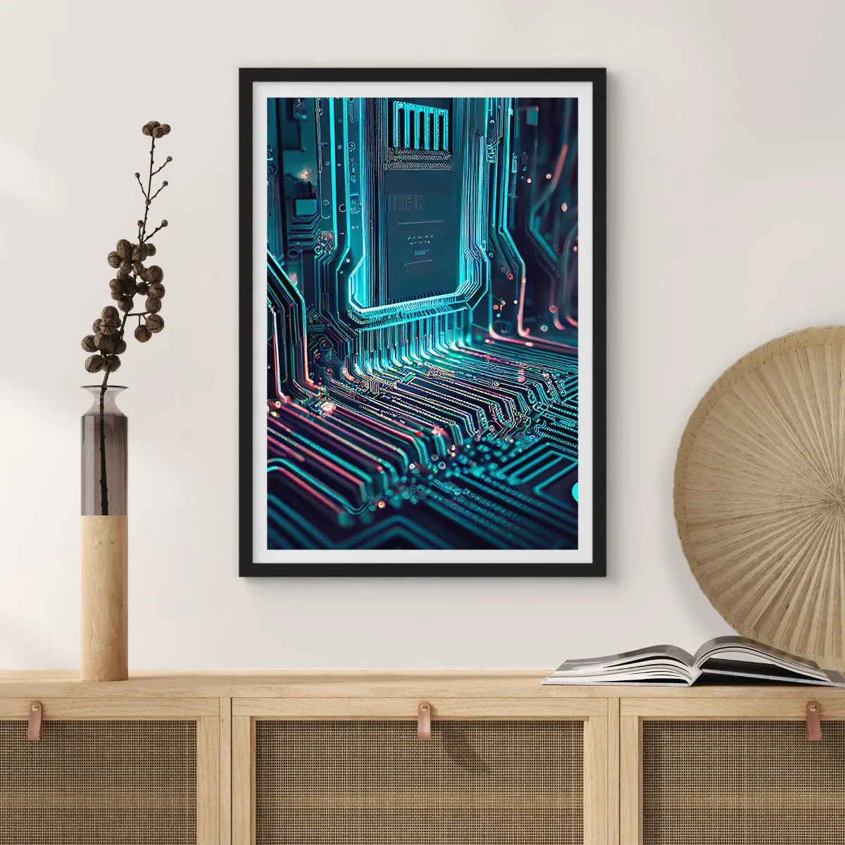 Poster în ramă neagră - viziune futuristă a unui circuit integrat - 50x70cm - Iată la ce mă gândesc... - Decorațiune modernă pentru perete pentru living și dormitor ARTTOR