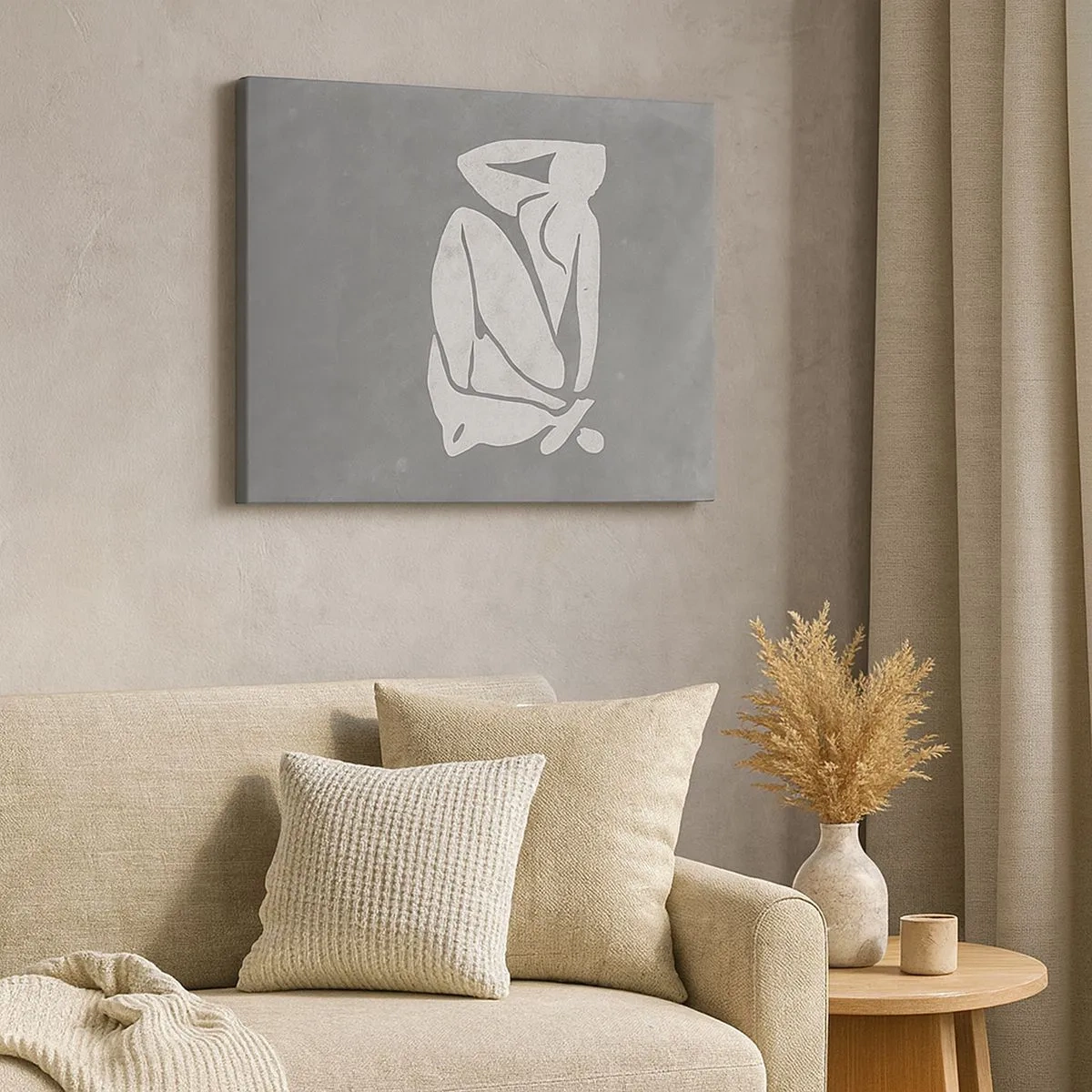 Tablou pe pânză Canvas - O siluetă minimalistă desenată pe un fundal gri - 70x50cm - În reverie - Decorațiune modernă pentru perete pentru living și dormitor ARTTOR