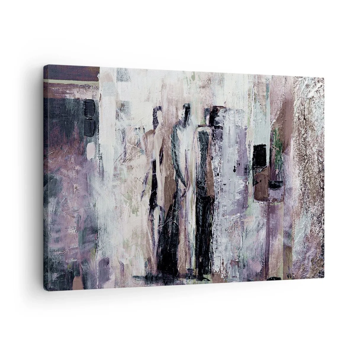Tablou pe pânză Canvas - O compoziție abstractă cu trei figuri în culori pastelate. - 70x50cm - Cei trei misterioși - Decorațiune modernă pentru perete pentru living și dormitor ARTTOR