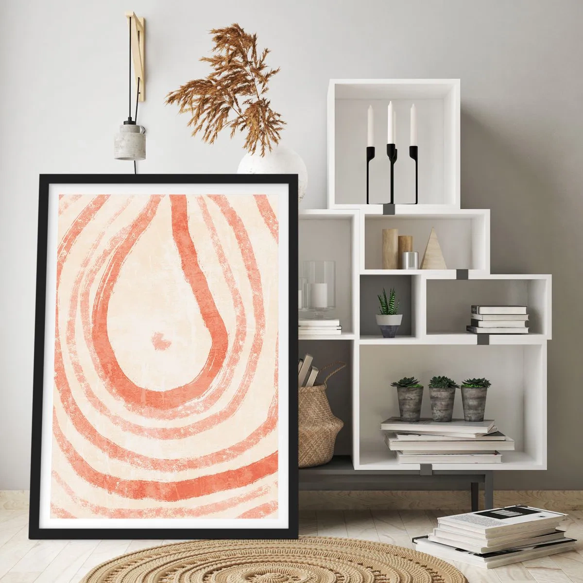 Poster în ramă neagră - Un model abstract în culori calde, pământii. - 50x70cm - Cercuri de corali - compoziție - Decorațiune modernă pentru perete pentru living și dormitor ARTTOR