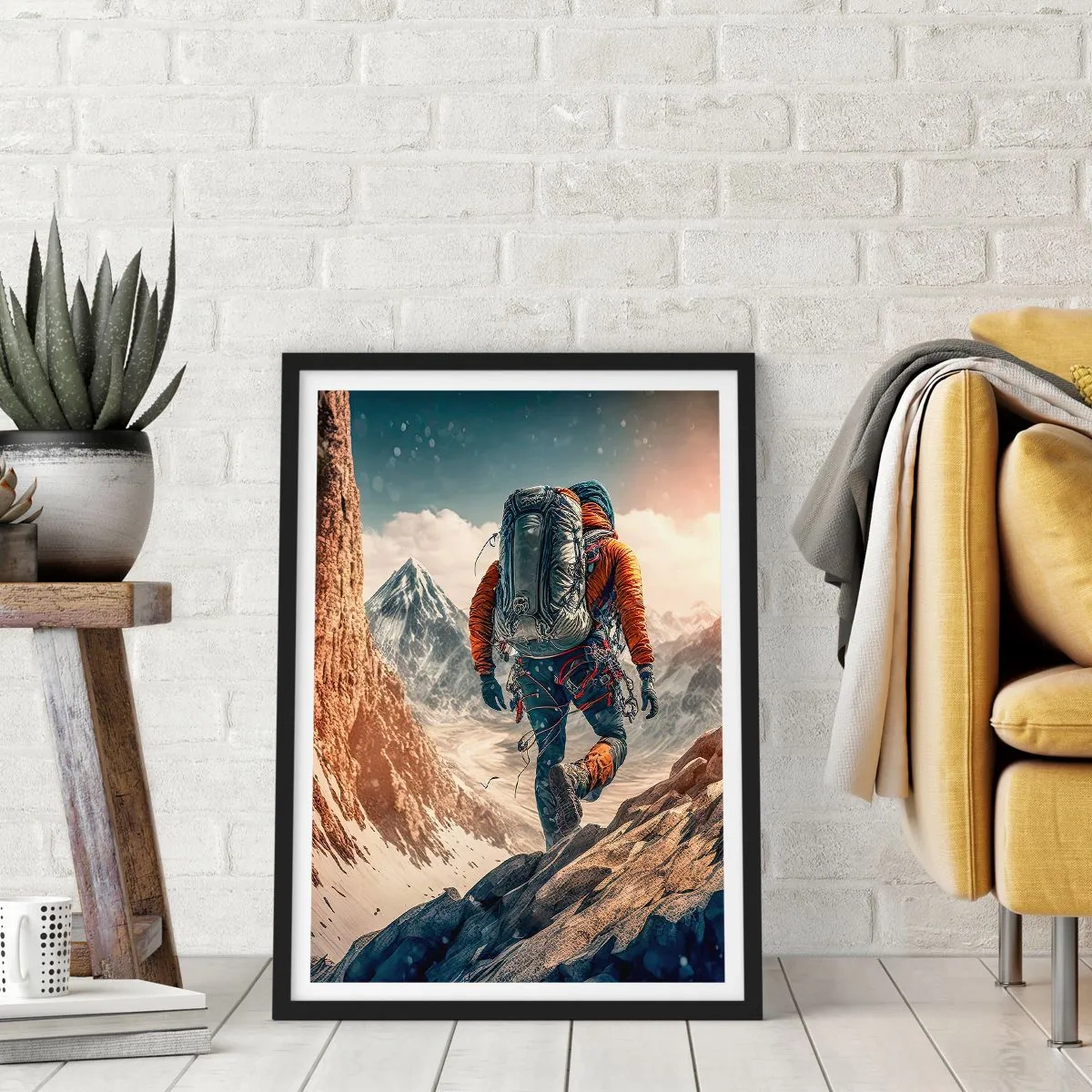 Poster în ramă neagră - Alpinism printre vârfuri maiestuoase - 50x70cm - Războinic singuratic - Decorațiune modernă pentru perete pentru living și dormitor ARTTOR
