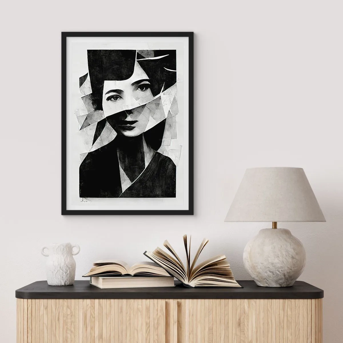 Poster în ramă neagră - Portretul unei femei într-o compoziție abstractă - 50x70cm - Cine ești? - Decorațiune modernă pentru perete pentru living și dormitor ARTTOR