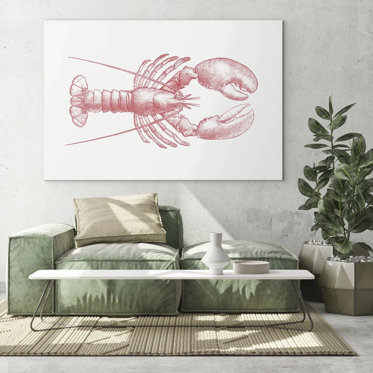 Tablou pe sticlă - Schiță a unui homar în roșu pe un fundal deschis - 70x50cm - Homar demn de Homer - Decorațiune modernă pentru perete pentru living și dormitor ARTTOR