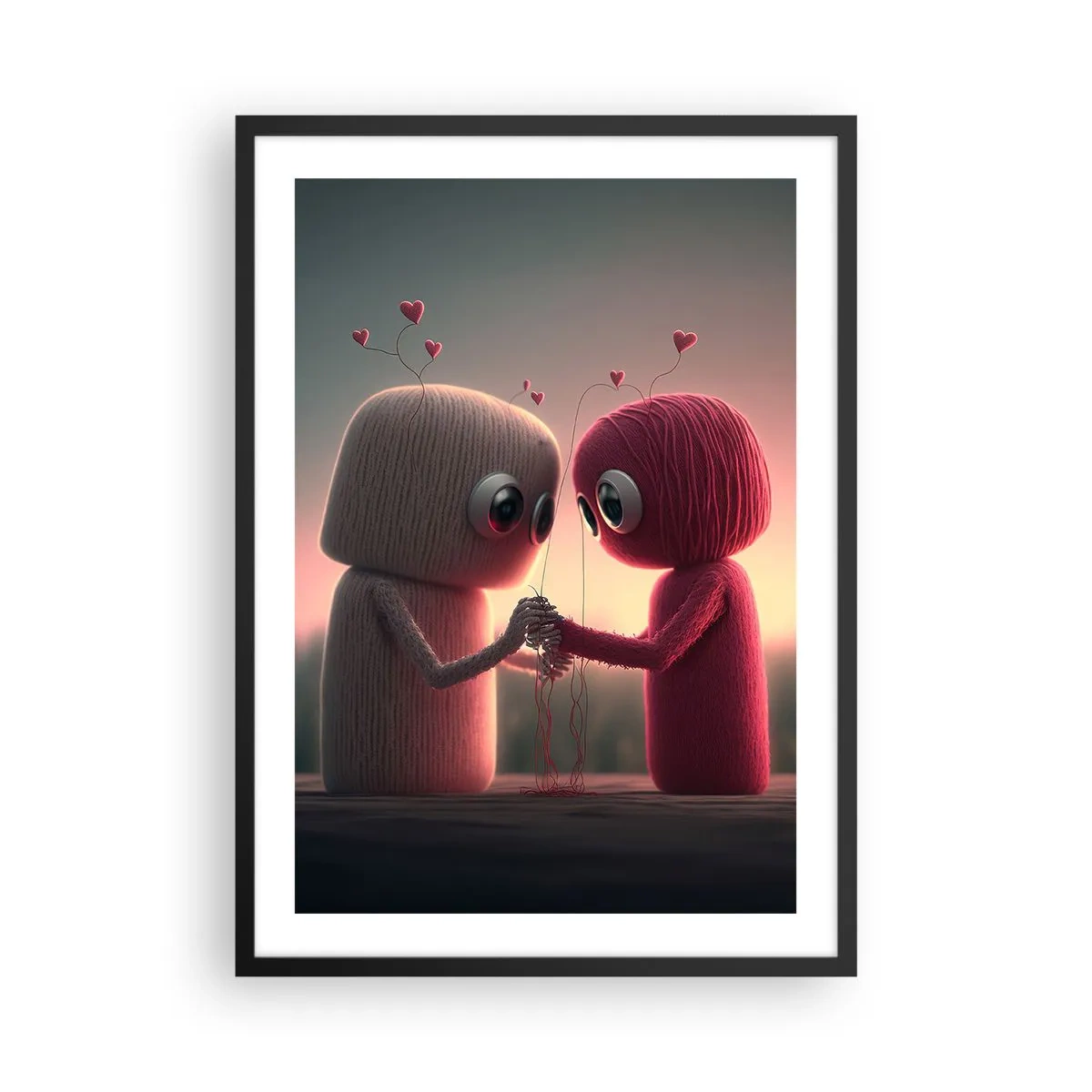 Poster în ramă neagră - Personaje adorabile din fire care se țin de mână - 50x70cm - Toată lumea are voie să iubească - Decorațiune modernă pentru perete pentru living și dormitor ARTTOR