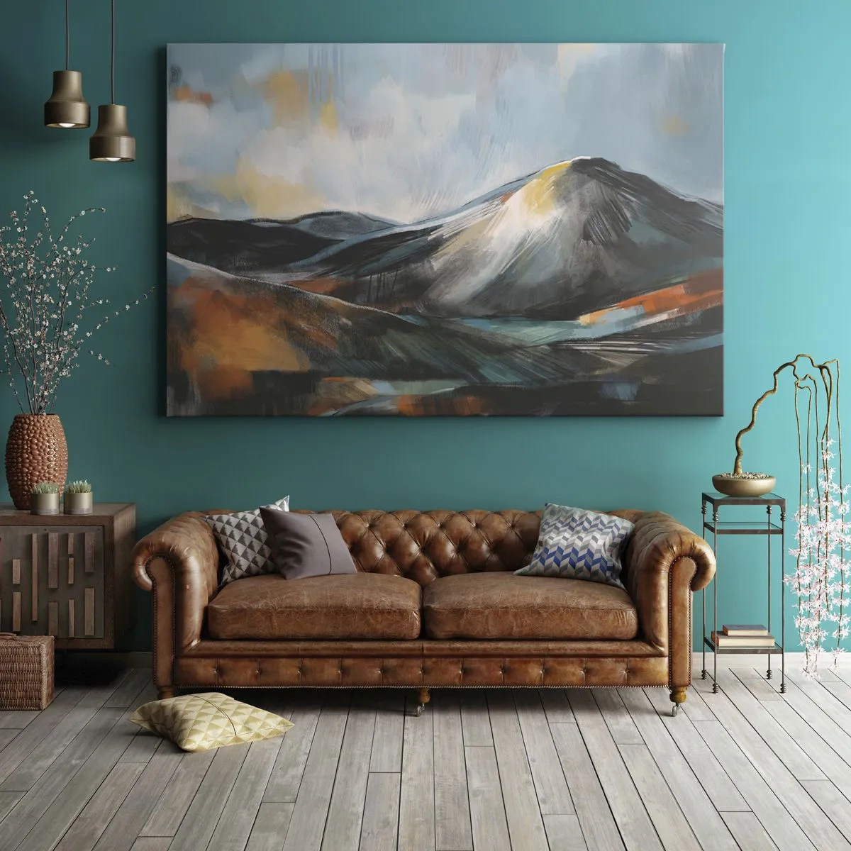 Tablou pe pânză Canvas - Peisaj montan abstract în nuanțe calde - 70x50cm - Dure și frumoase - Decorațiune modernă pentru perete pentru living și dormitor ARTTOR