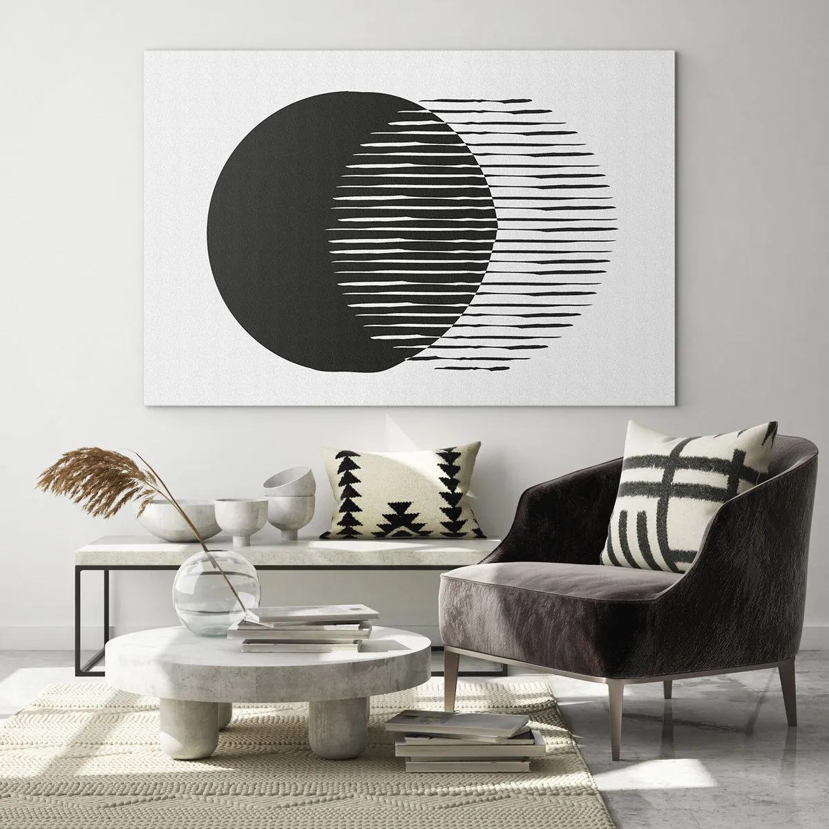 Tablou pe sticlă - O formă minimalistă a două cercuri care se intersectează - 70x50cm - Alter ego-ul său - Decorațiune modernă pentru perete pentru living și dormitor ARTTOR