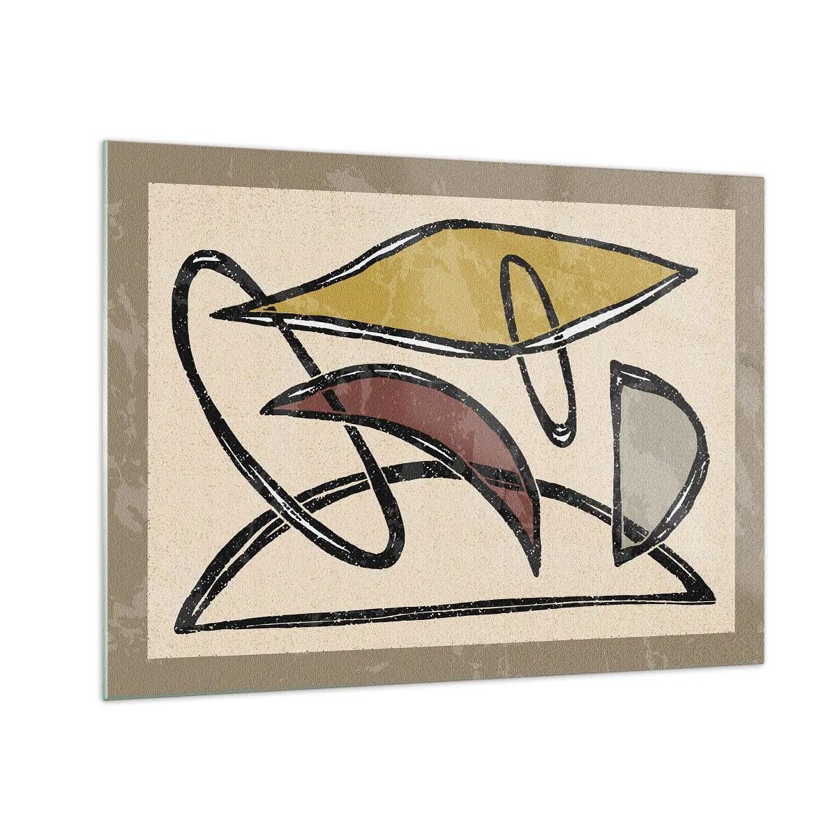 Tablou pe sticlă - Abstracție geometrică în galben și roșu - 70x50cm - Vertical și orizontal - Decorațiune modernă pentru perete pentru living și dormitor ARTTOR