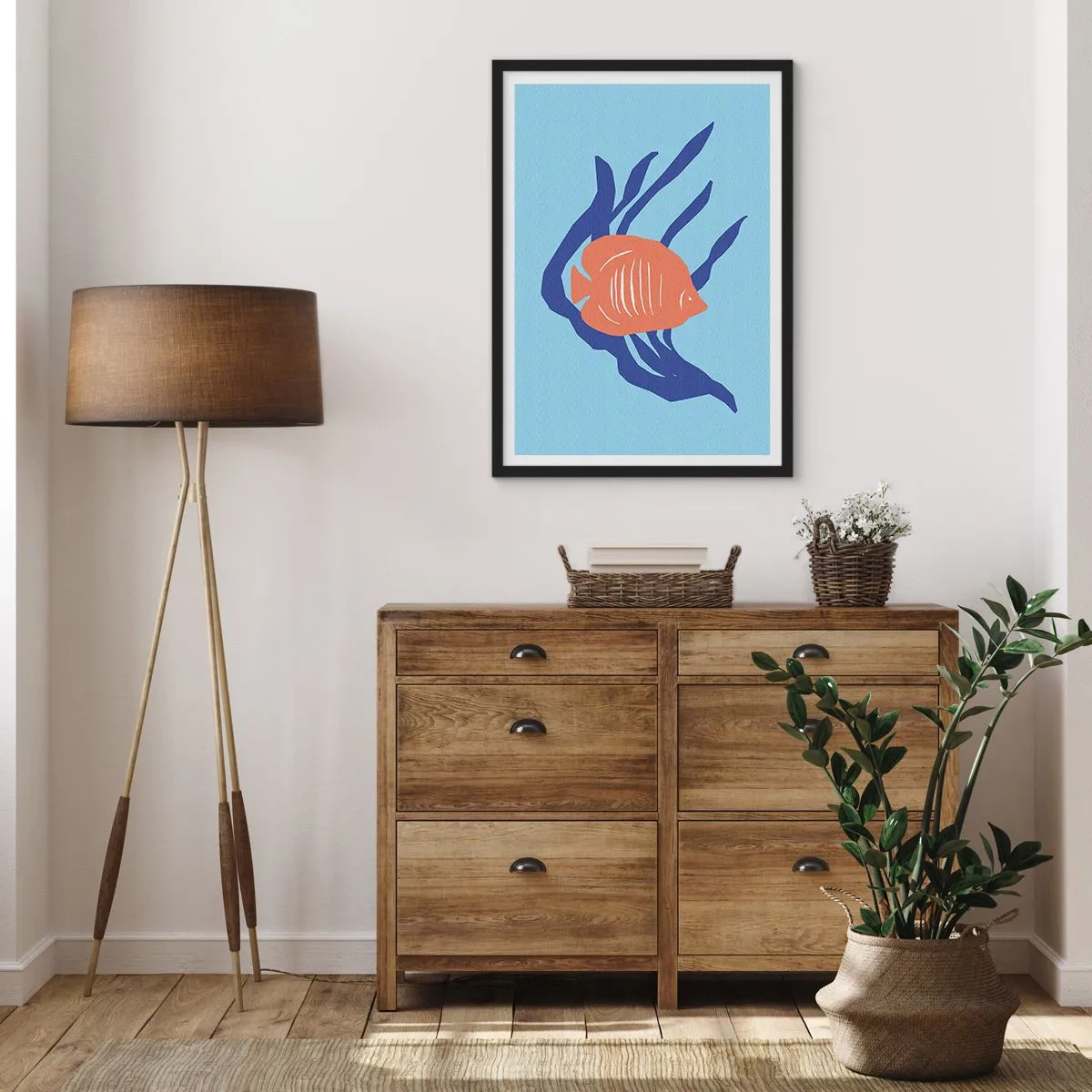 Poster în ramă neagră - Pești tropicali printre plantele marine - 50x70cm - Rezident din apele de corali - Decorațiune modernă pentru perete pentru living și dormitor ARTTOR