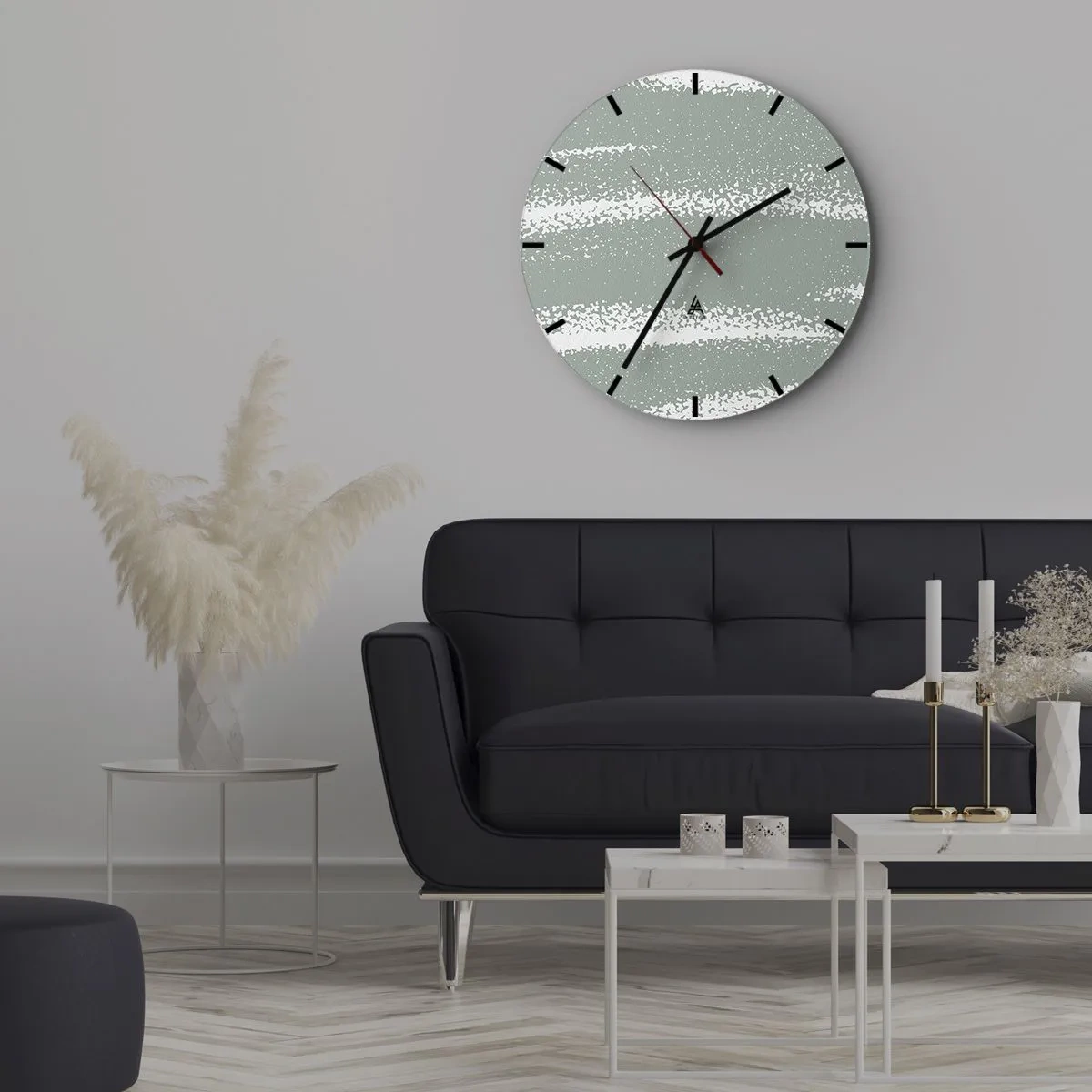 Ceas de perete - Ceas pe sticlă - Structură de iarnă cu abraziuni într-un ton verzui - 30x30cm - Abstracție în stil de iarnă - Decorațiune modernă pentru perete pentru living, bucătărie și dormitor ARTTOR