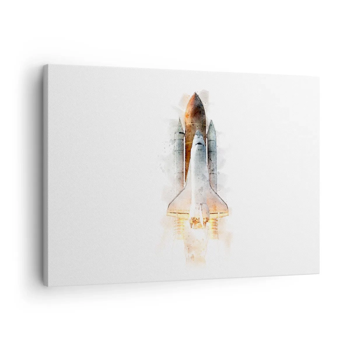 Tablou pe pânză Canvas - O interpretare artistică în acuarelă a unei navete spațiale care decolează - 70x50cm - Exploratorii la start - Decorațiune modernă pentru perete pentru living și dormitor ARTTOR