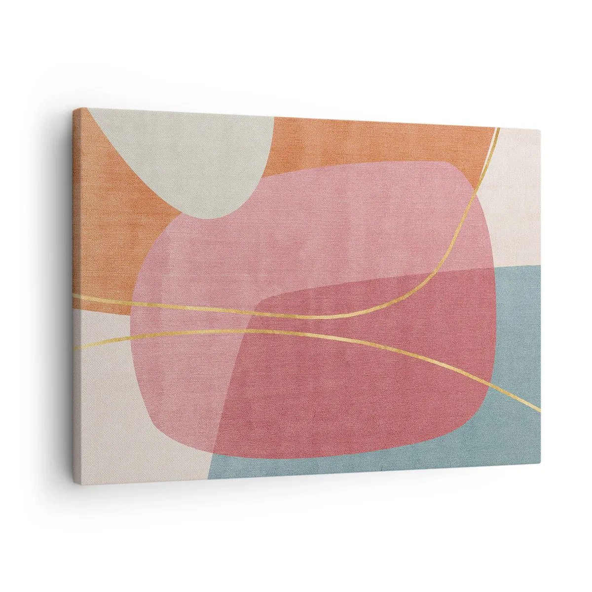 Tablou pe pânză Canvas - Forme abstracte în culori pastelate cu linii delicate - 70x50cm - Compoziție pastel cu fir de aur - Decorațiune modernă pentru perete pentru living și dormitor ARTTOR