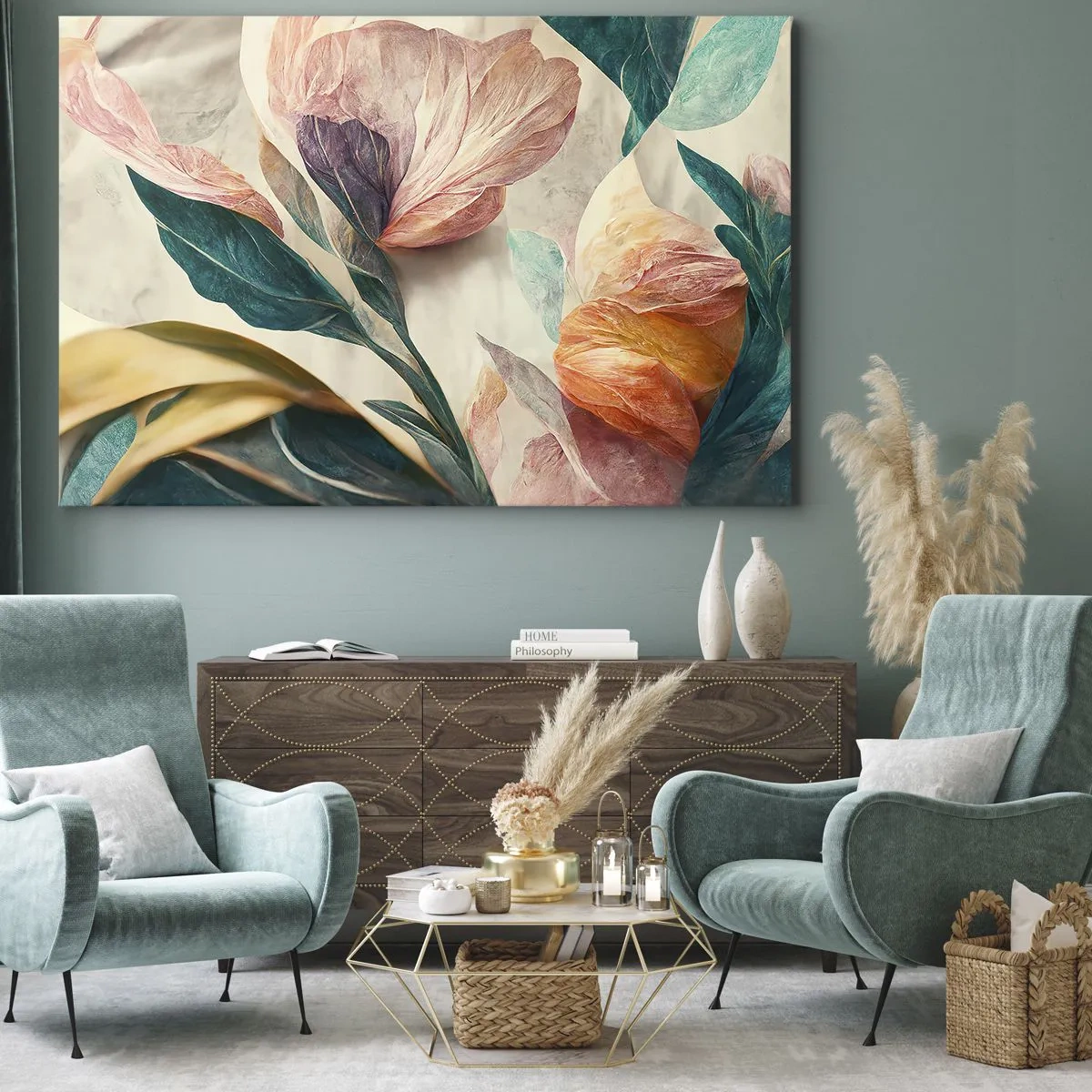 Tablou pe pânză Canvas - Flori tropicale colorate pe un fundal deschis - 70x50cm - Flori din insulele sudice - Decorațiune modernă pentru perete pentru living și dormitor ARTTOR