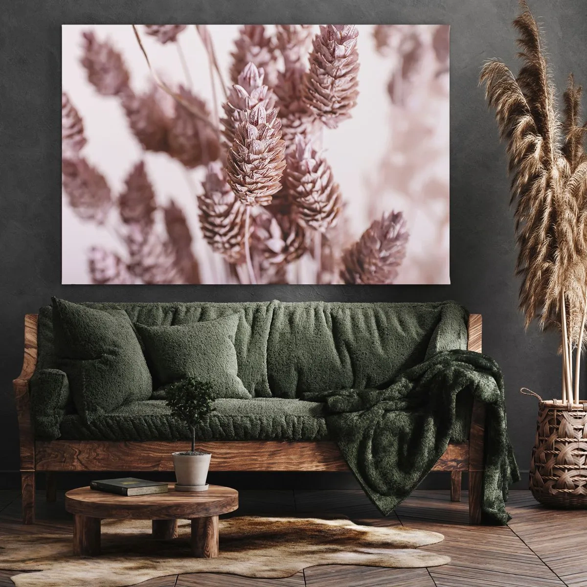 Tablou pe pânză Canvas - Un prim-plan al țepilor roz delicati ai ierburilor ornamentale - 70x50cm - Aparent discrete - Decorațiune modernă pentru perete pentru living și dormitor ARTTOR