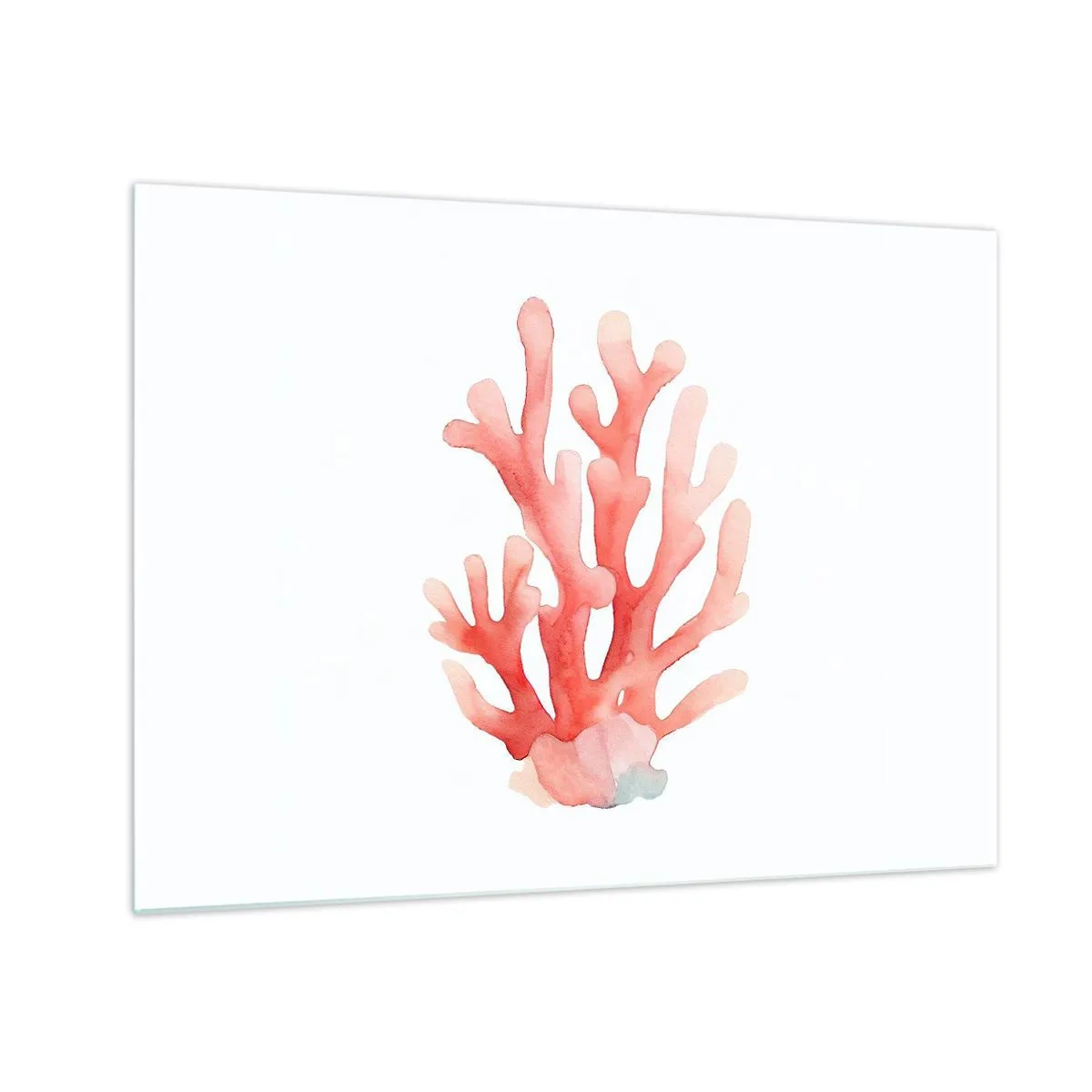 Tablou pe sticlă - Coral roz în acuarelă pe fundal alb - 70x50cm - Culoare de coral - Decorațiune modernă pentru perete pentru living și dormitor ARTTOR