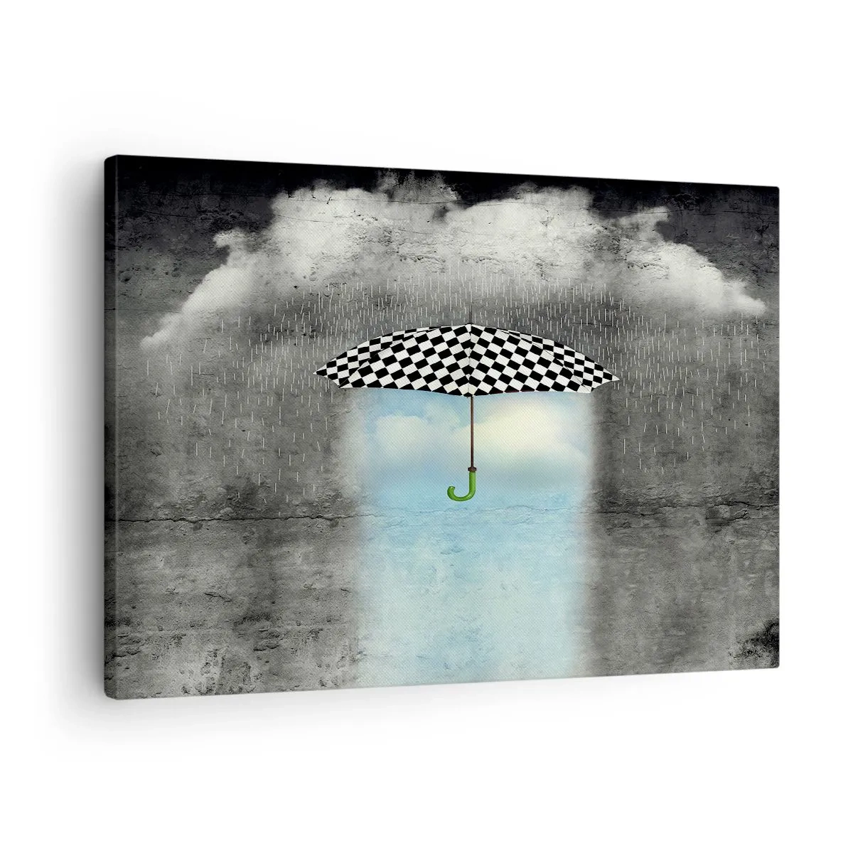 Tablou pe pânză Canvas - O umbrelă în carouri peste un peisaj ploios - 70x50cm - Și totuși este posibil - Decorațiune modernă pentru perete pentru living și dormitor ARTTOR