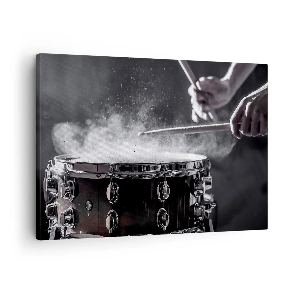 Tablou pe pânză Canvas - Lovind toba mică cu bețe cu efect de praf - 70x50cm - Pulsul muzicii - Decorațiune modernă pentru perete pentru living și dormitor ARTTOR