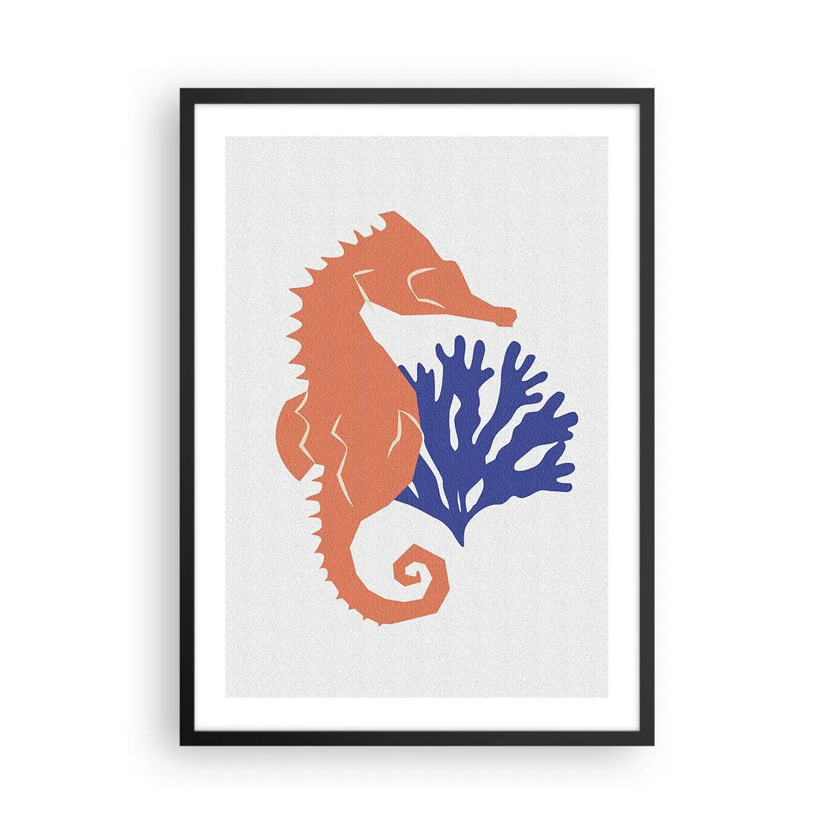 Poster în ramă neagră - Grafică minimalistă cu căluți de mare și corali - 50x70cm - Pe o pajiște subacvatică - Decorațiune modernă pentru perete pentru living și dormitor ARTTOR
