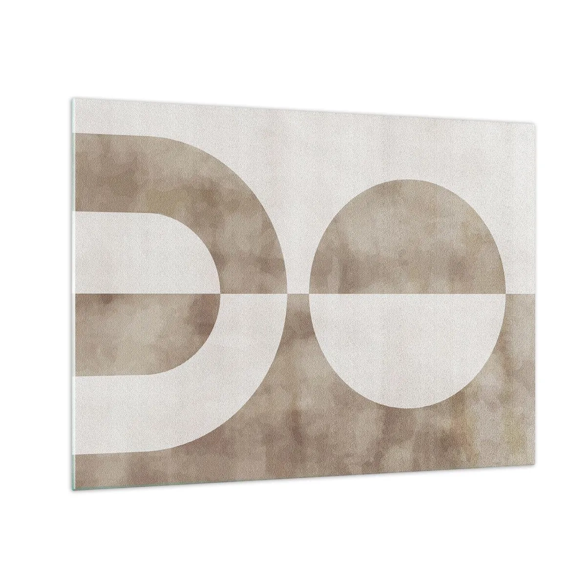 Tablou pe sticlă - Geometrie bej cu un semicerc și un cerc pe un fundal orizontal - 70x50cm - Similitudini și diferențe - Decorațiune modernă pentru perete pentru living și dormitor ARTTOR