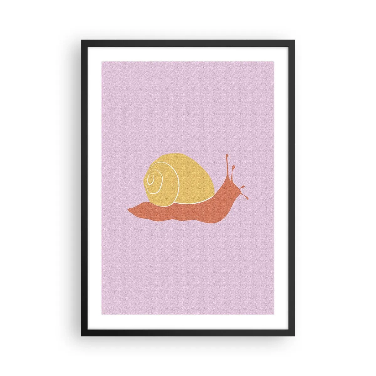 Poster în ramă neagră - Grafică minimalistă cu melc pe fundal pastel - 50x70cm - Nu e nicio grabă - Decorațiune modernă pentru perete pentru living și dormitor ARTTOR