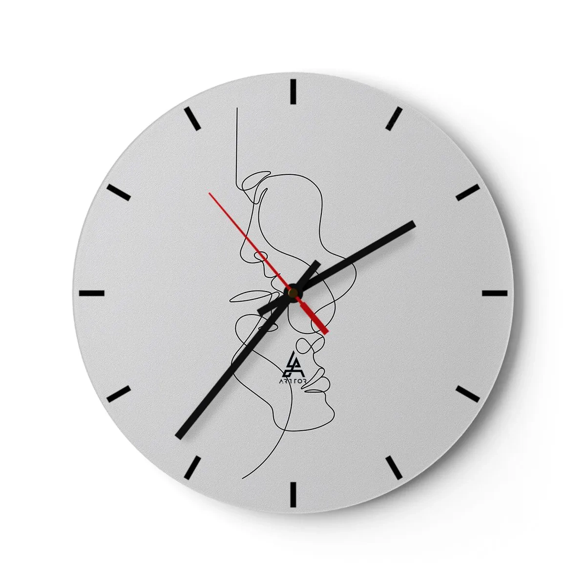Ceas de perete - Ceas pe sticlă - Contururi minimaliste ale feței în linii negre pe fundal alb - 30x30cm - Dorință vorace - Decorațiune modernă pentru perete pentru living, bucătărie și dormitor ARTTOR