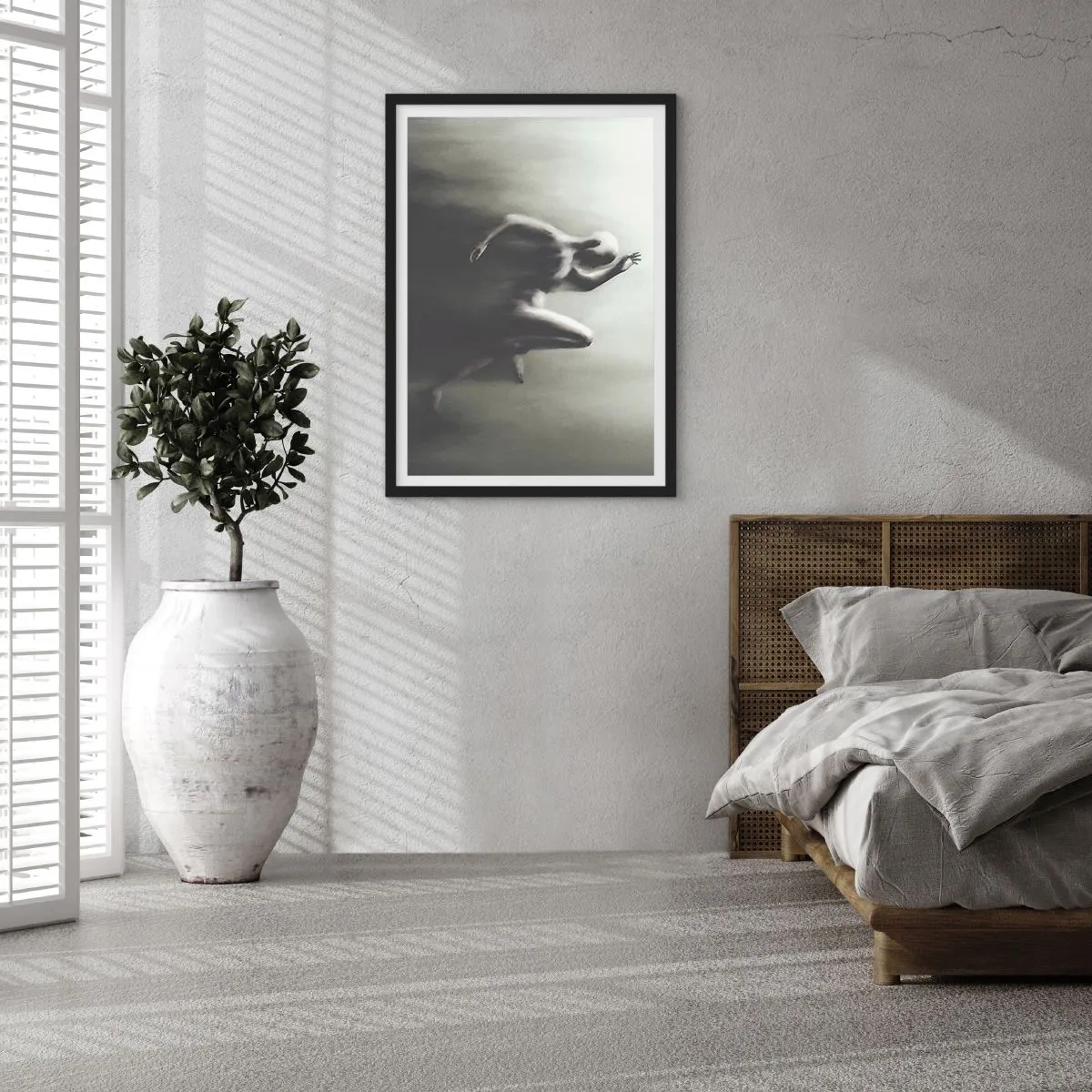 Poster în ramă neagră - O figură abstractă în mișcare în tonuri monocromatice. - 50x70cm - De neoprit - Decorațiune modernă pentru perete pentru living și dormitor ARTTOR