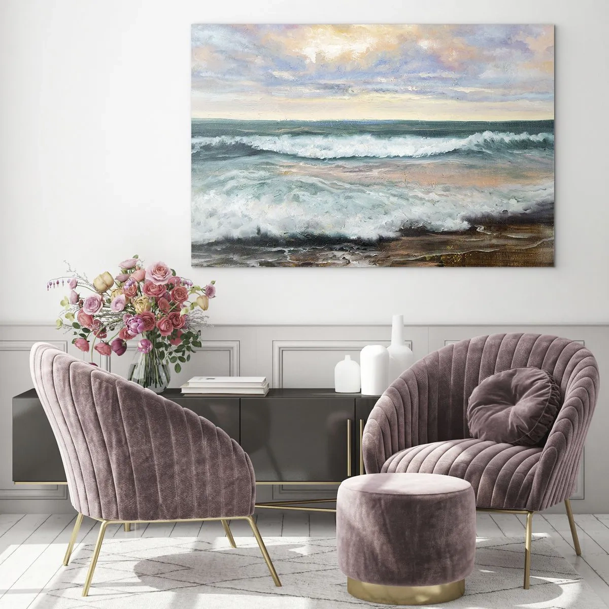 Tablou pe sticlă - Un tablou care înfățișează valurile izbindu-se de țărm - 70x50cm - Aici îți vei alina sufletul - Decorațiune modernă pentru perete pentru living și dormitor ARTTOR