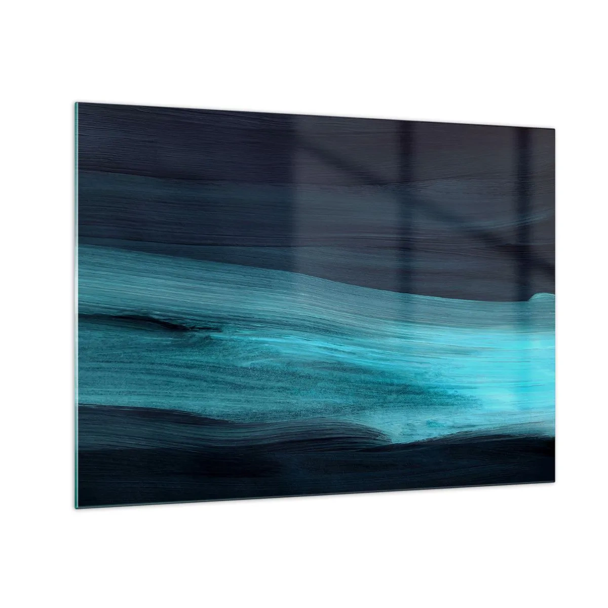 Tablou pe sticlă - Val abstract în nuanțe de turcoaz și albastru marin - 70x50cm - Du-te cu fluxul - Decorațiune modernă pentru perete pentru living și dormitor ARTTOR