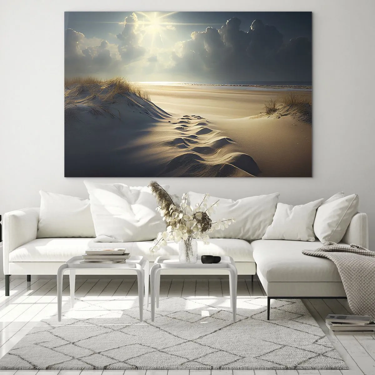Tablou pe sticlă - Dune aurii iluminate de razele soarelui - 70x50cm - Peisaj liniștitor - Decorațiune modernă pentru perete pentru living și dormitor ARTTOR