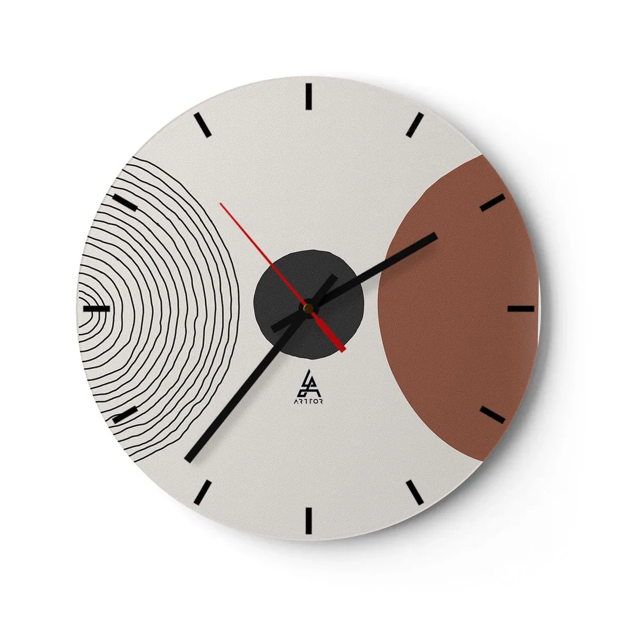 Ceas de perete - Ceas pe sticlă - Linii concentrice și cercuri geometrice în contrast - 30x30cm - În centrul atenției - Decorațiune modernă pentru perete pentru living, bucătărie și dormitor ARTTOR