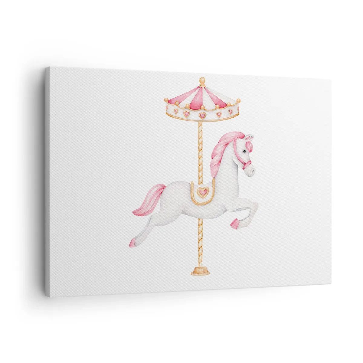 Tablou pe pânză Canvas - Un cal de carusel în nuanțe pastelate de roz - 70x50cm - A pornit la cursă - Decorațiune modernă pentru perete pentru living și dormitor ARTTOR