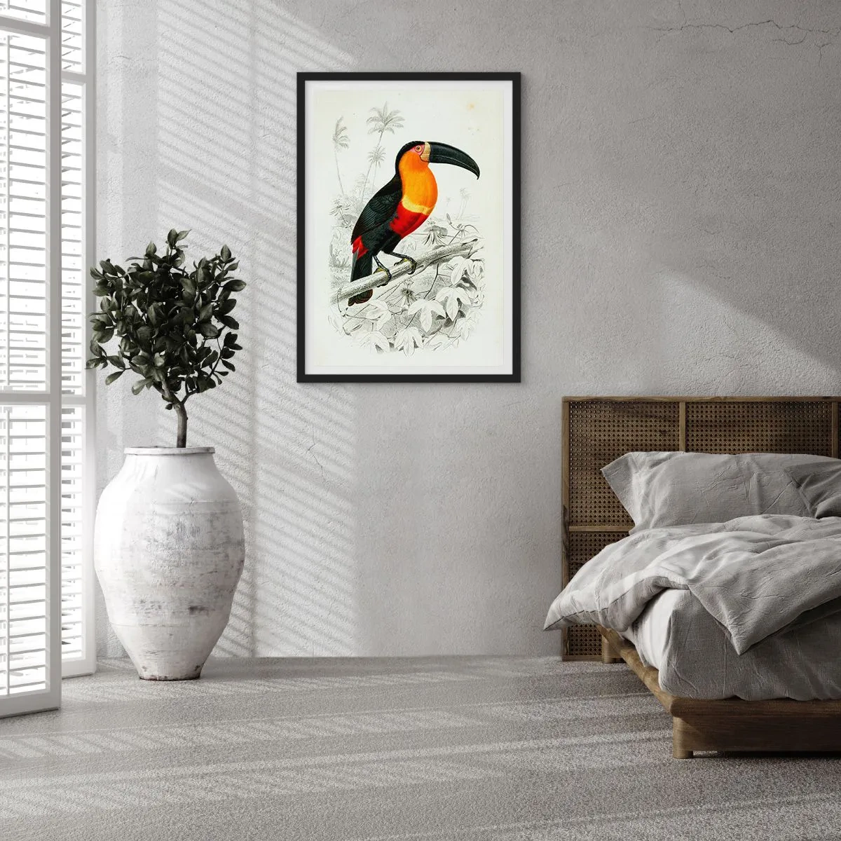 Poster în ramă neagră - Portret de papagal - 50x70cm - Culori de păsări - Decorațiune modernă pentru perete pentru living și dormitor ARTTOR