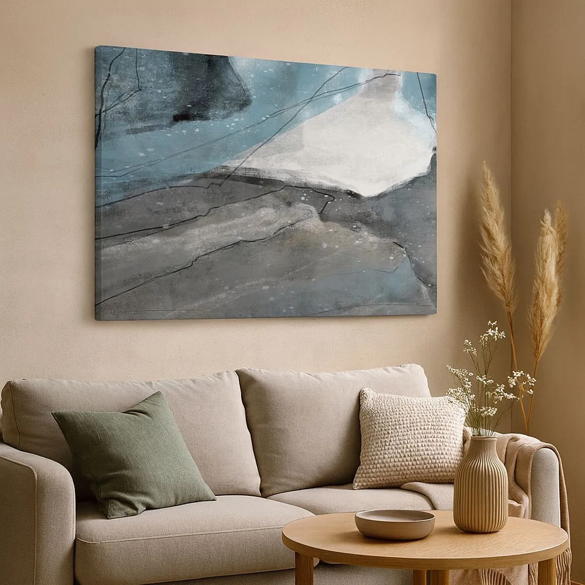 Tablou pe pânză Canvas - Compoziție abstractă în nuanțe de gri și albastru - 70x50cm - Abstracție: roci și gheață - Decorațiune modernă pentru perete pentru living și dormitor ARTTOR